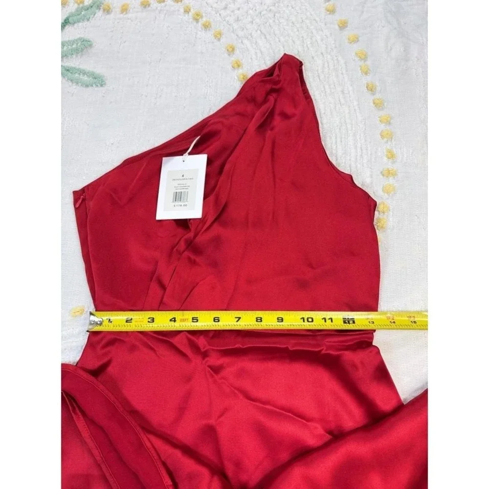 Rachel Parcell Red‎ Silky Charmeuse One Shoulder Slit Midi Dress 4 - Picture 8 of 8